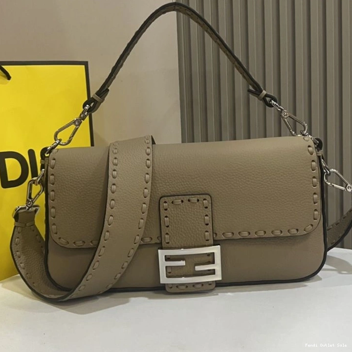 Cheap Romano Fendi Bag Selleria Khaki Leather Baguette In Cuoio Medium 0819